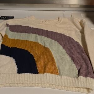 Copper Key Cream Sweater with Multicolor rainbow Stripes. Girls size 6.